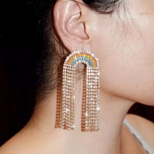 Multicolors Rhinestone Gems Rainbow Shaped Dangle Earrings